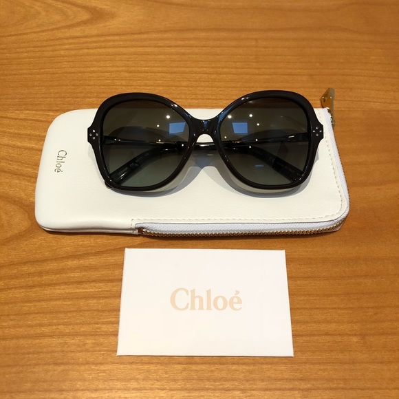 Chloe Accessories - New Chloe Black Bejeweled Round Sunglasses